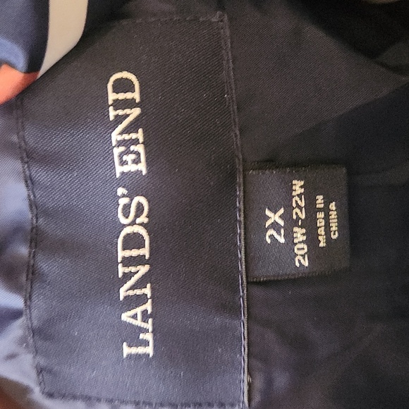 Land's End Blue Brown White Geo Check Sleeveless Full Zip Down Puffer Vest 2x - Picture 2 of 8